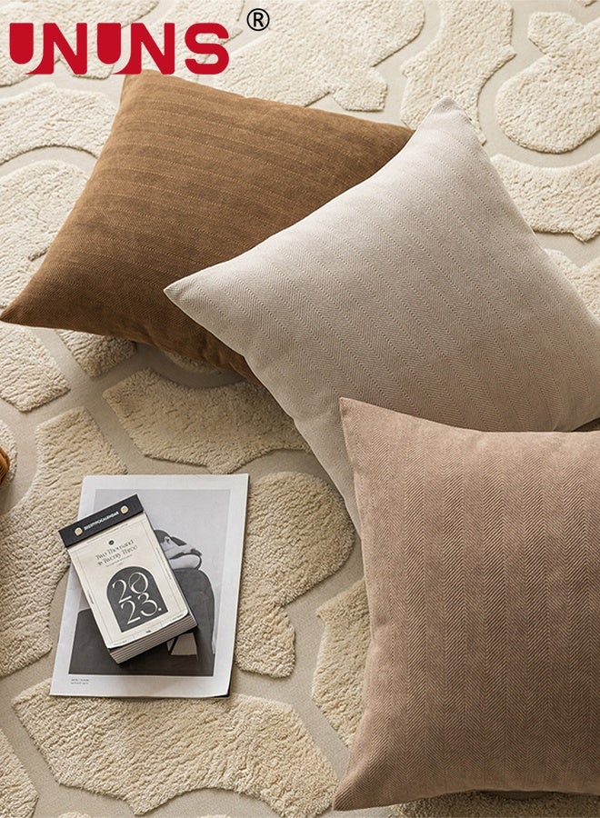 UNUNS Throw Pillow Covers,Pack of 3 Couch Throw Pillow Covers Neutral Chenille Soft Decorative Pillow Covers Boho Cushion Covers for Home Decor Sofa Bedroom Living Room（45*45cm） - Image 2